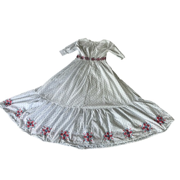 Wayward Fancies Embroidered Maxi Dress Polka Dot Long Sleeve White S/4 - Picture 8 of 10